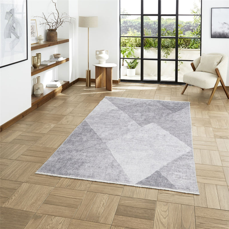 Whisper H1065 Washable Geometric Flat Weave Rugs in Grey