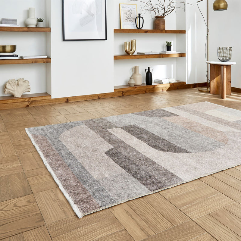 Whisper H1068 Washable Geometric Flat Weave Rugs in Beige