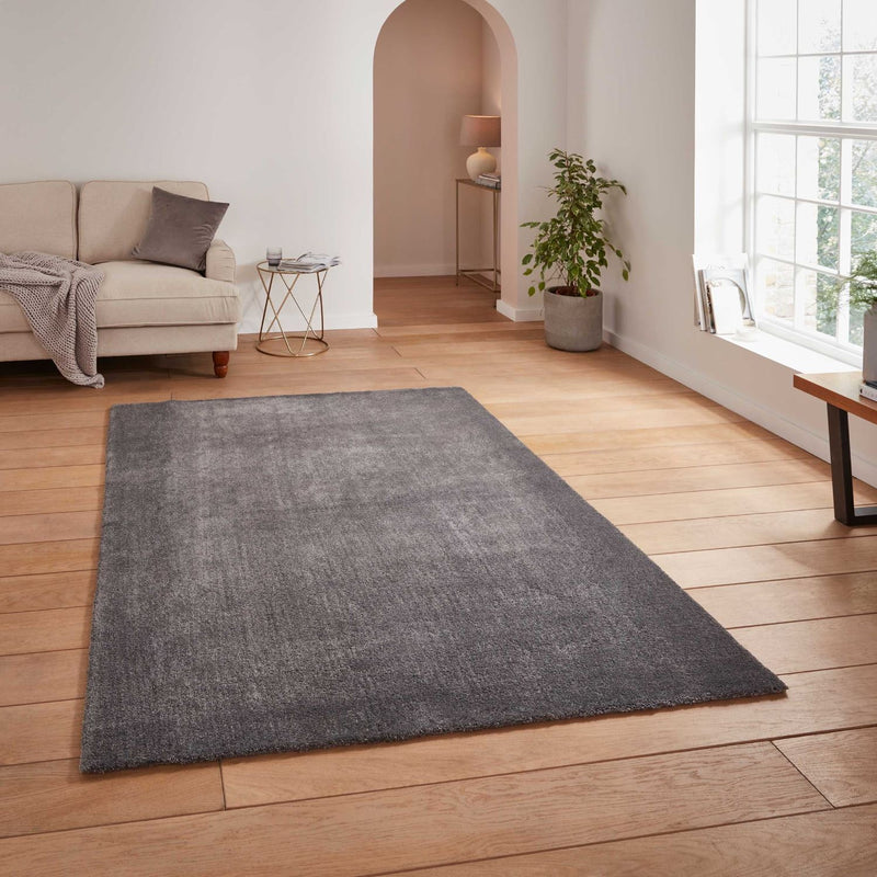 Cove Plain Plush Soft Shaggy Washable Rug in Charcoal Grey