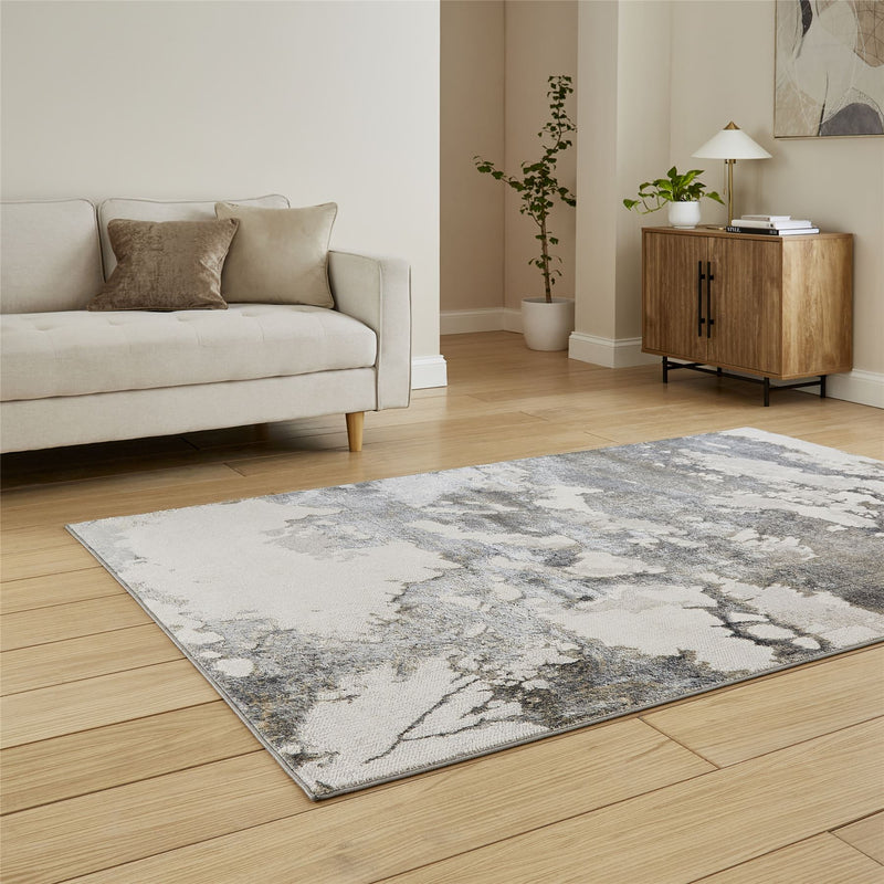 Tidal TL447 Modern Abstract Marble Rugs in Silver Dark Grey