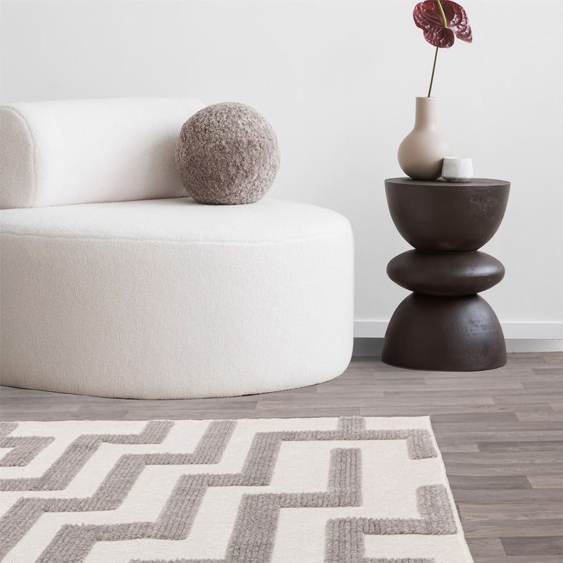 Freja Cove Boho Textured Geometric Washable Rugs in Grey