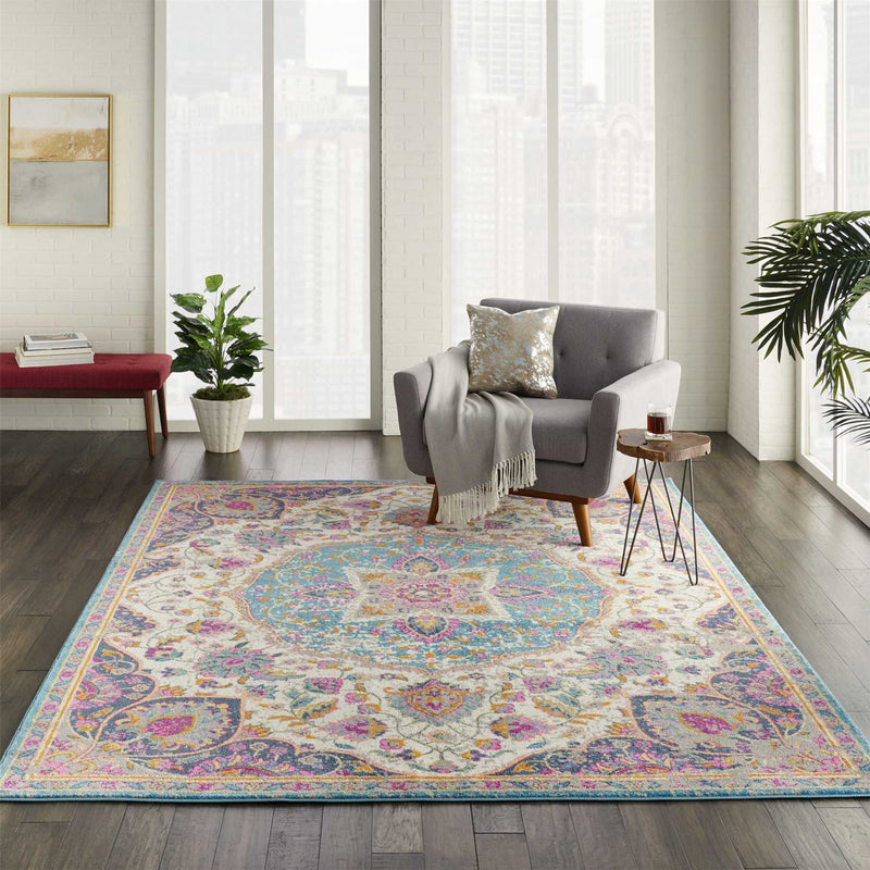 Passion Vintage Distressed Medallion Rugs PSN22 in Ivory Multicolour