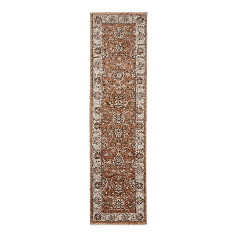 Vintage 35027 Traditional Motif Border Runner Rugs in Terracotta Orange