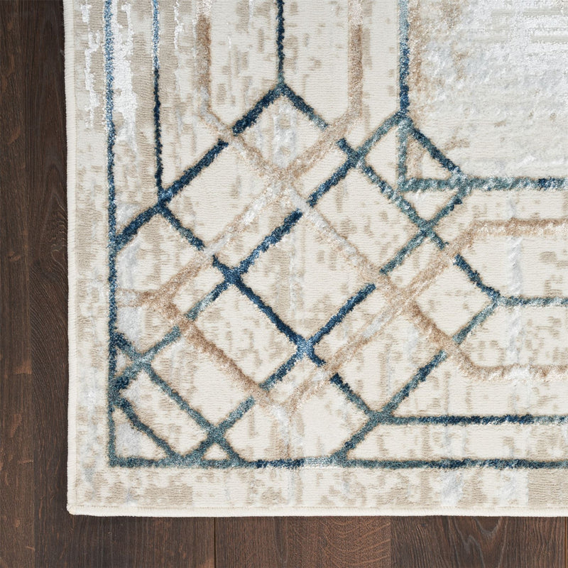 Glitz GLZ03 Geometric Framed Runner Rugs by Nourison in Ivory Taupe