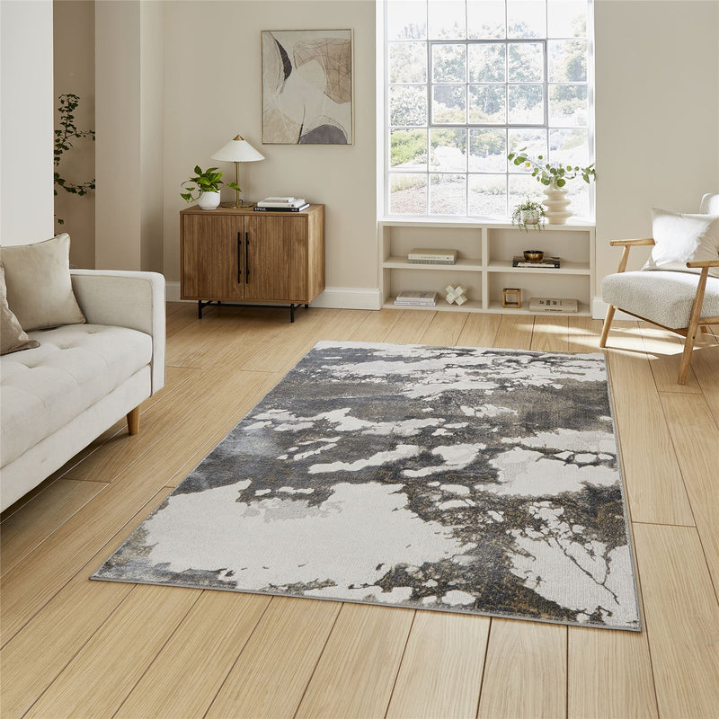 Tidal TL447 Modern Abstract Marble Rugs in Silver Dark Grey