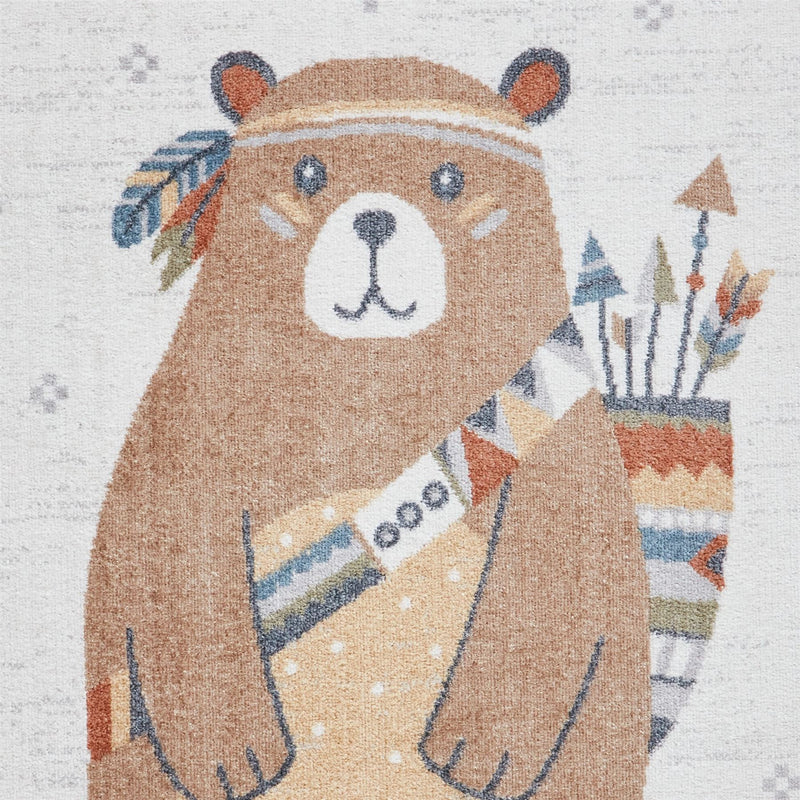 Vida Kids Bear Washable Childrens Rugs in Brown Multi