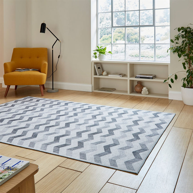 Coral H1059 Modern Washable Chevron Rugs in Grey