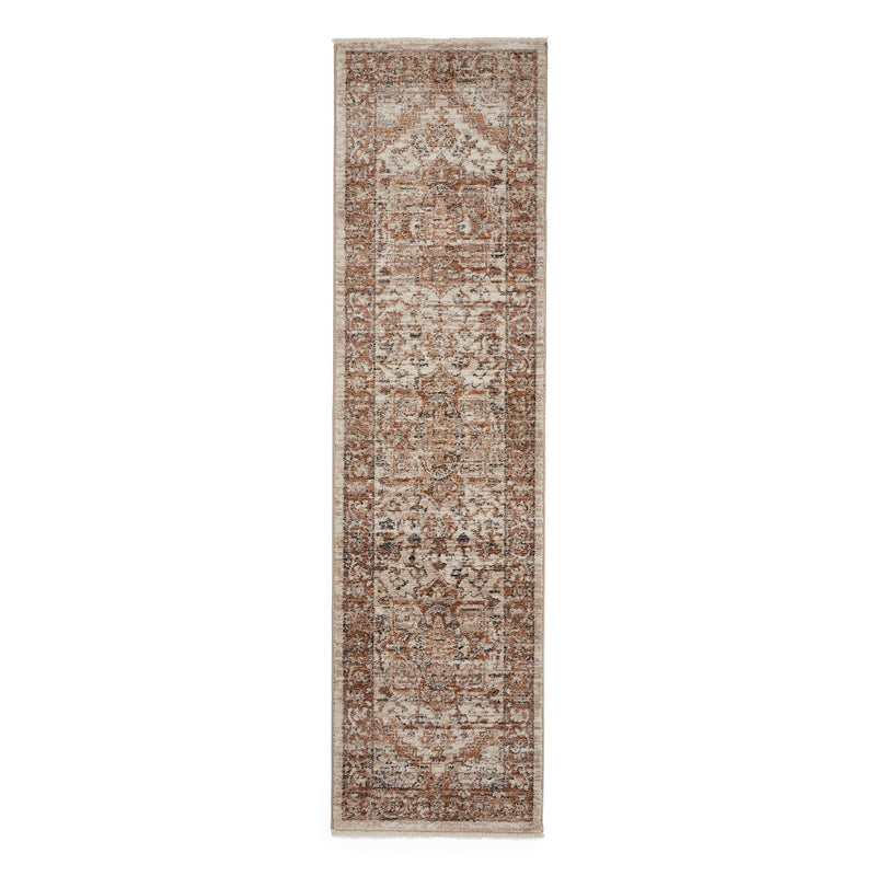 Vintage 35018 Traditional Motif Border Runner Rugs in Terracotta Orange