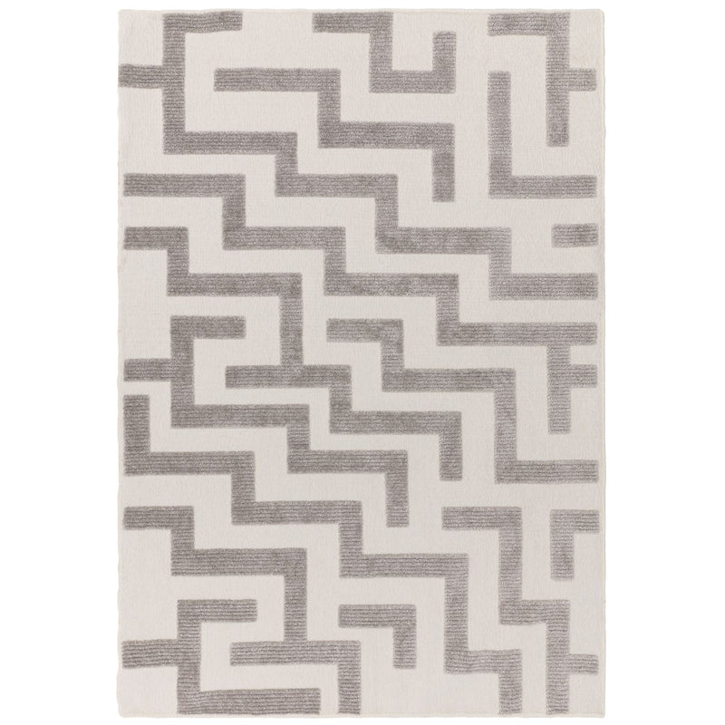 Freja Cove Boho Textured Geometric Washable Rugs in Grey