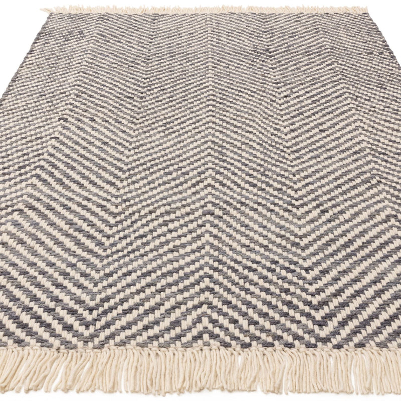 Vigo Flatweave Geometric Boho Jute Wool Rugs in Grey