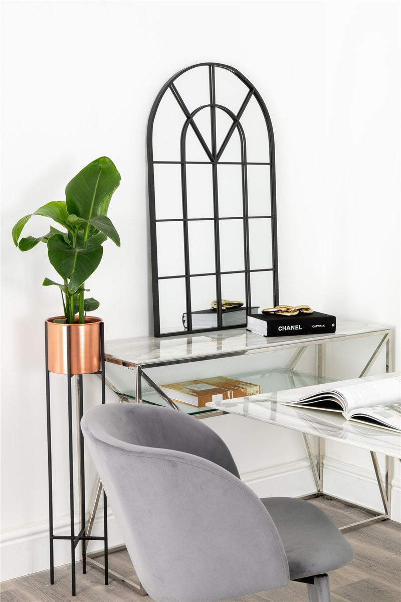 Louise Arched Window Mirror in Black