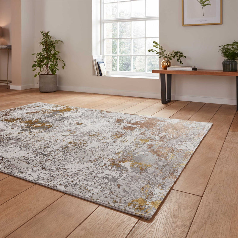 Creation 50179 Modern Abstract Rugs in Gold Beige