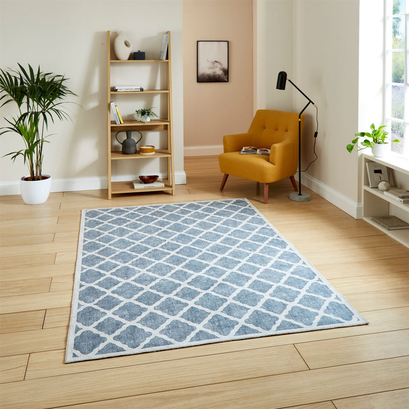 Coral H1063 Modern Washable Trellis Rugs in Grey