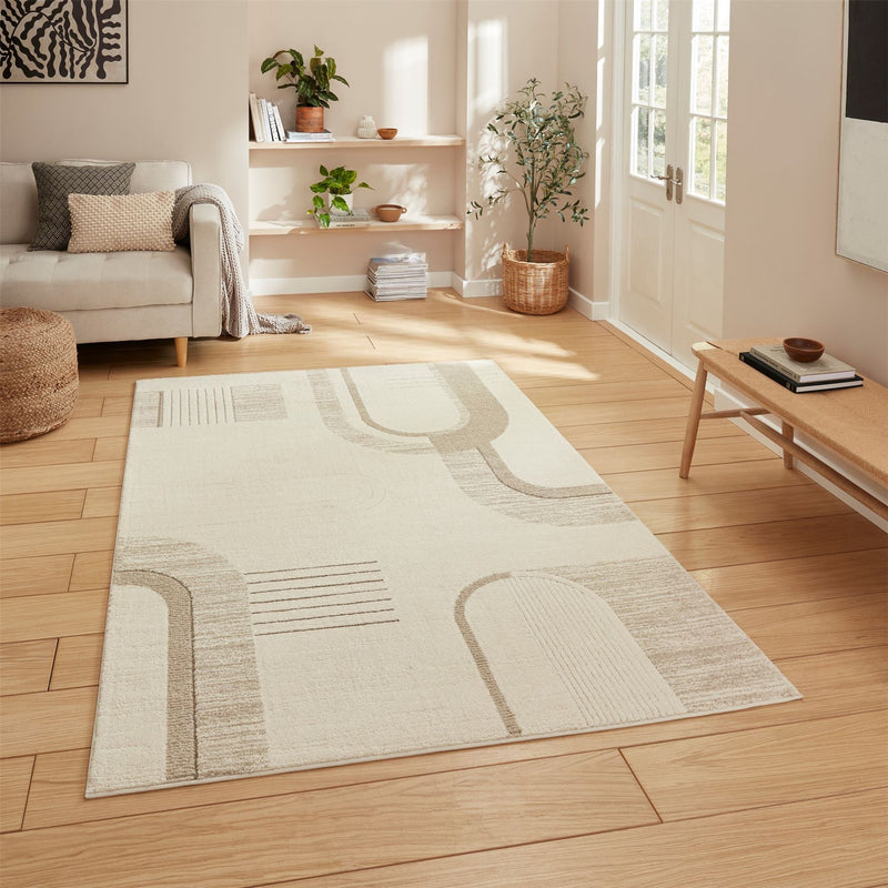 Elio 2310 Textured Geometric Modern Rugs in Beige