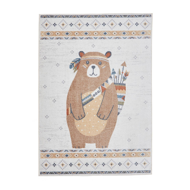 Vida Kids Bear Washable Childrens Rugs in Brown Multi