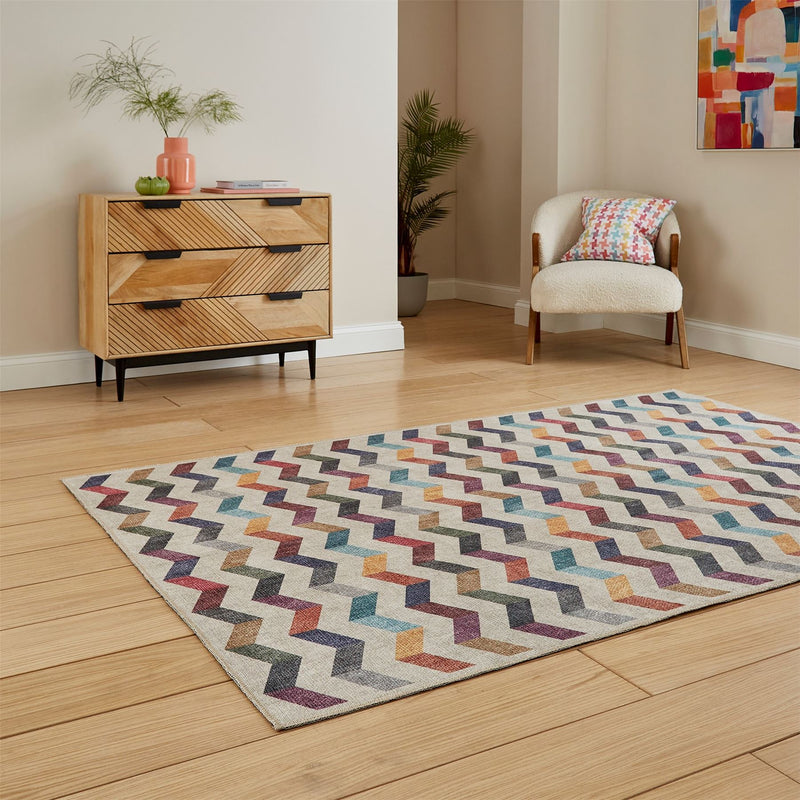 Coral H1059 Modern Washable Chevron Rugs in Multi