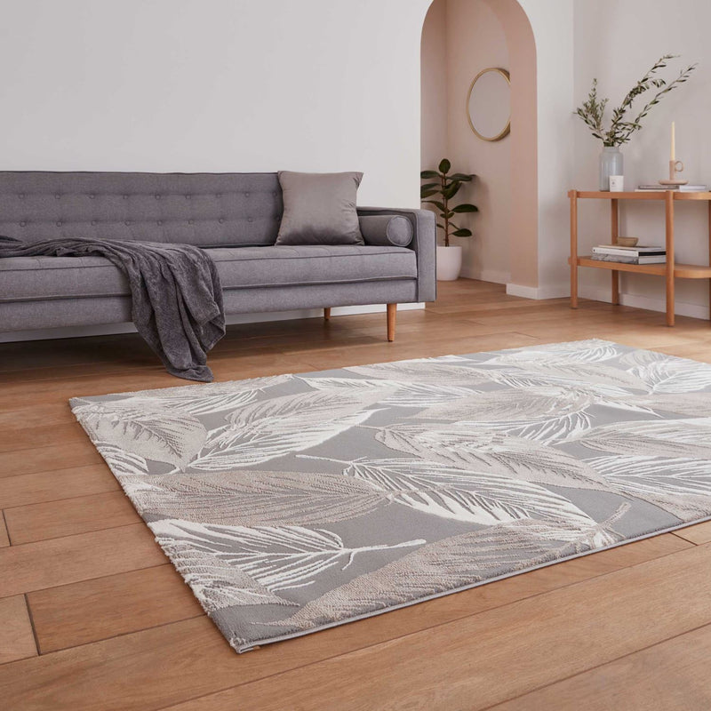 Flores 1925 Botanical Textured Washable Rug in Grey