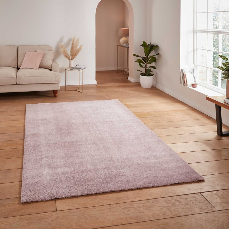 Cove Plain Plush Soft Shaggy Washable Rug in Rose Pink