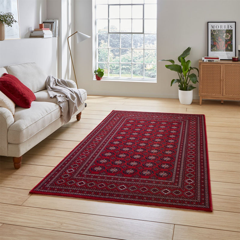 Dubai 62098 Traditional Patterned Border Rugs in Red