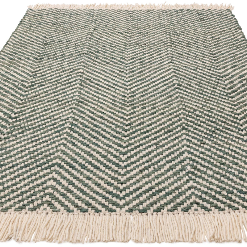 Vigo Flatweave Geometric Boho Jute Wool Rugs in Green