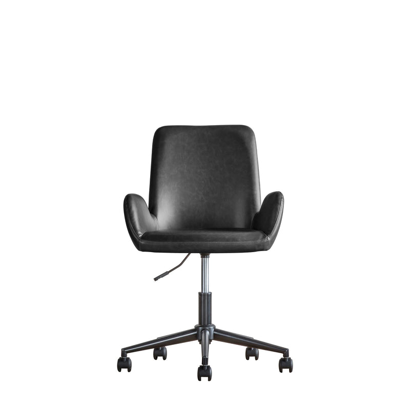 Theo Leather Swivel Office Chair in Charcoal Black