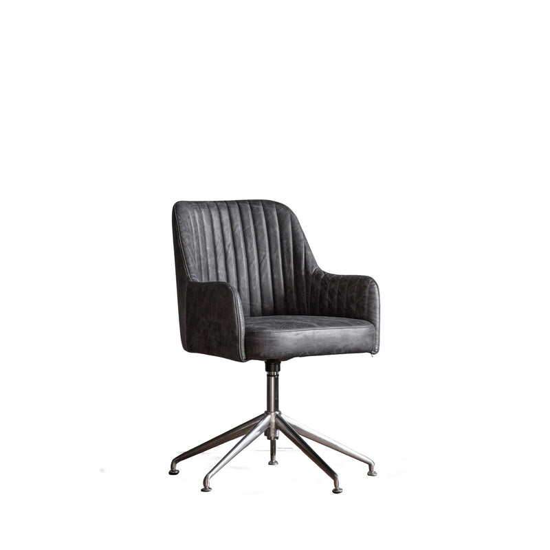 Crawton Leather Swivel Office Chair in Antique Ebony Black