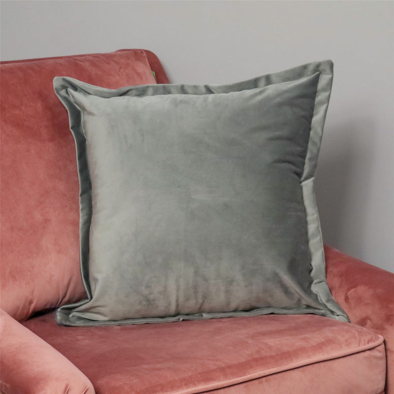 Windsor Velvet Border Cushion in Grey