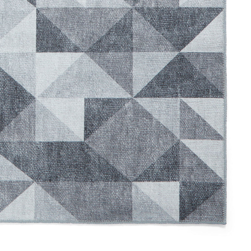 Coral H1057 Modern Washable Geometric Runner Rugs in Grey