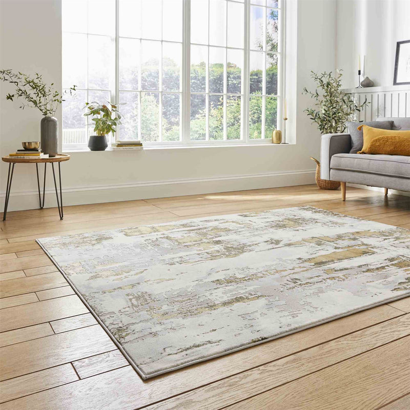 Apollo GR579 Modern Abstract Distressed Rugs in Grey Gold