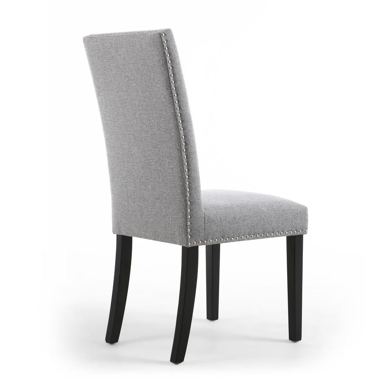 Ronda Stud Detail Linen Effect Silver Grey Dining Chair with Black Legs