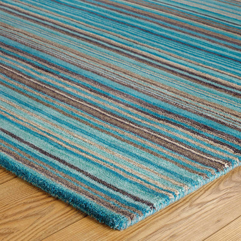 Carter Modern Stripe Wool Rugs in Teal Blue