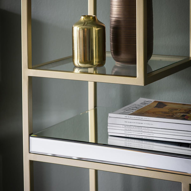 Poppy Open Display Unit in Champagne with Mirrored Shelves