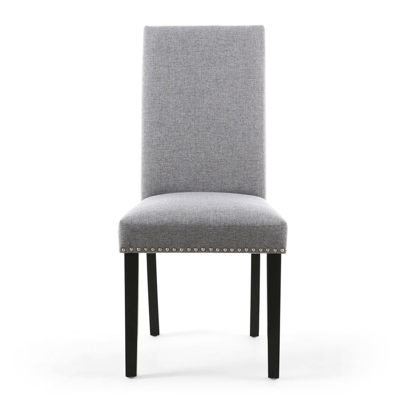 Ronda Stud Detail Linen Effect Silver Grey Dining Chair with Black Legs