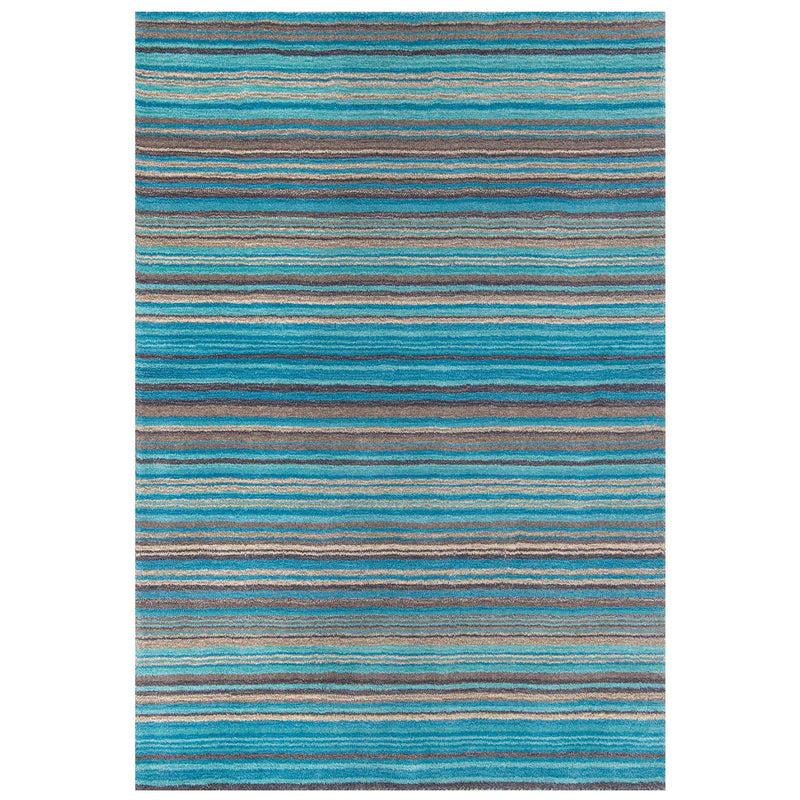 Carter Modern Stripe Wool Rugs in Teal Blue