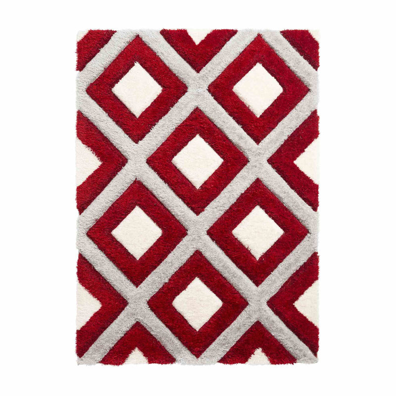 Olympia GR224 Modern Geometric Shaggy Rugs in Grey Red