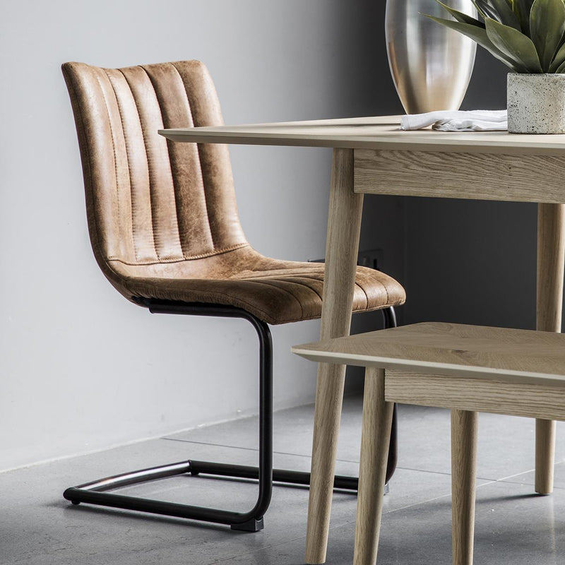 Ealington Brown Faux Leather Cantilever Dining Chairs set of 2