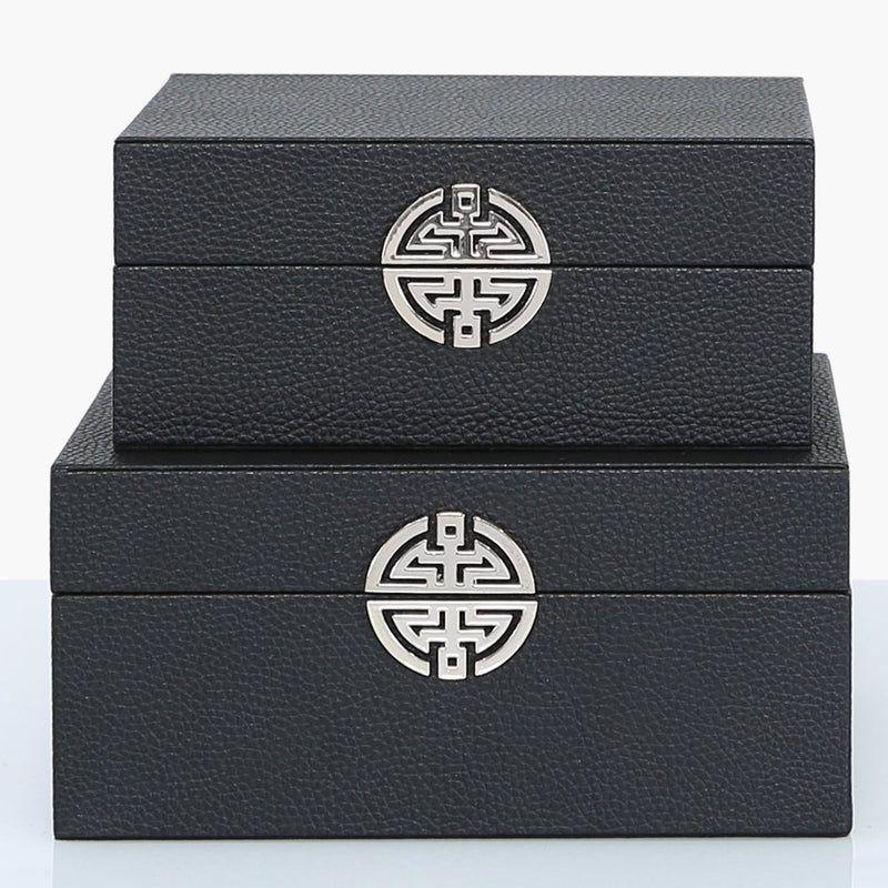 Penelope Set of 2 Faux Leather Jewellery Boxes in Black