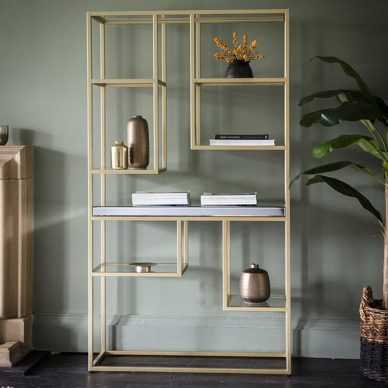 Poppy Open Display Unit in Champagne with Mirrored Shelves