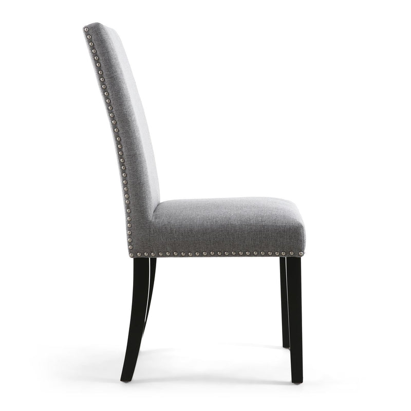 Ronda Stud Detail Linen Effect Silver Grey Dining Chair with Black Legs