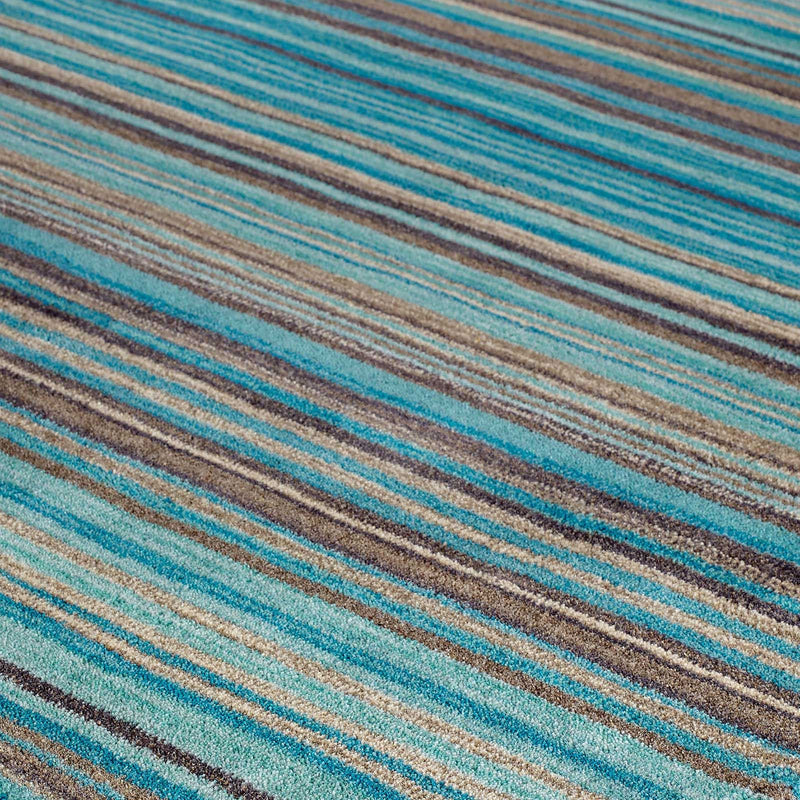 Carter Modern Stripe Wool Rugs in Teal Blue