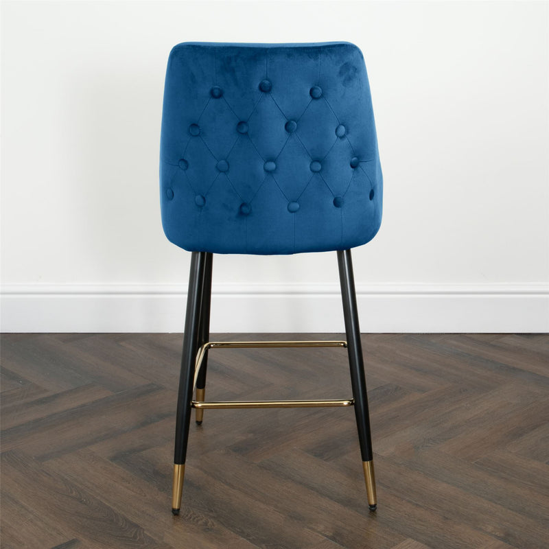 Laura Velvet Chesterfield Navy Blue Kitchen Bar Stools set of 2