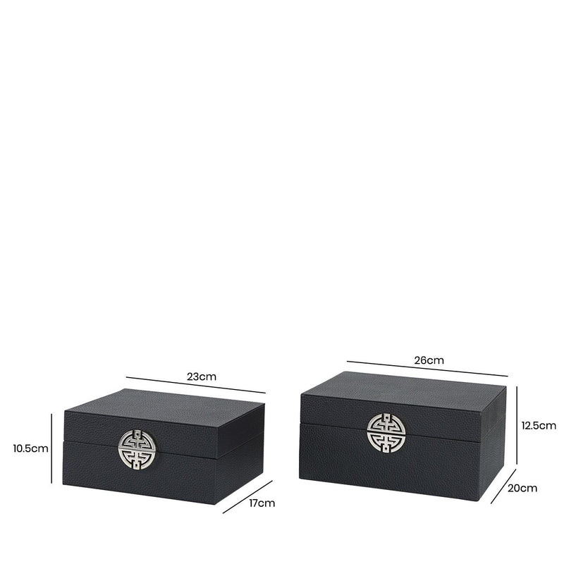 Penelope Set of 2 Faux Leather Jewellery Boxes in Black