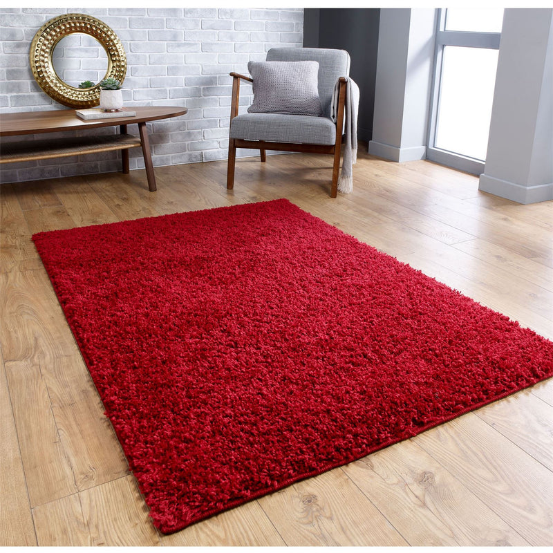 Isla Shaggy Plain Modern Rugs in Red