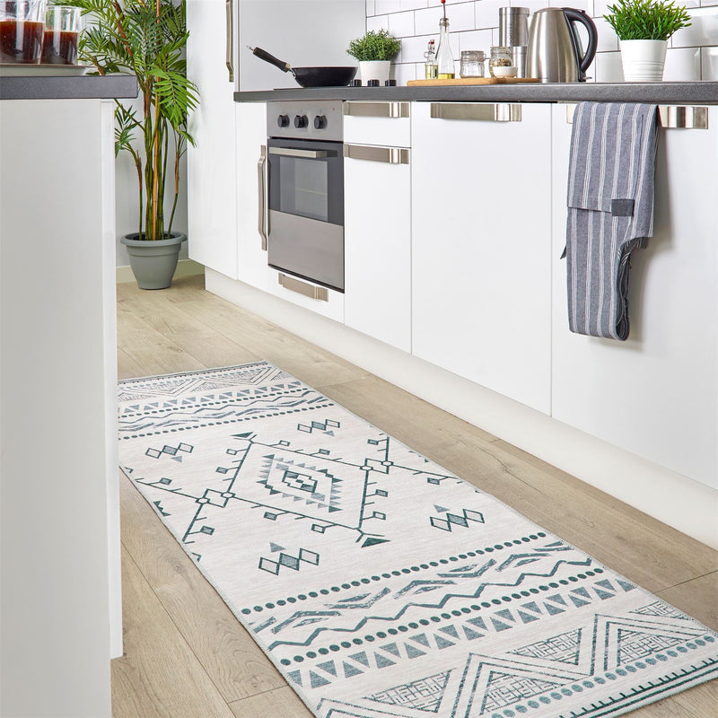 Origins Washable Nomad Boho Geometric Runner Rug in Grey