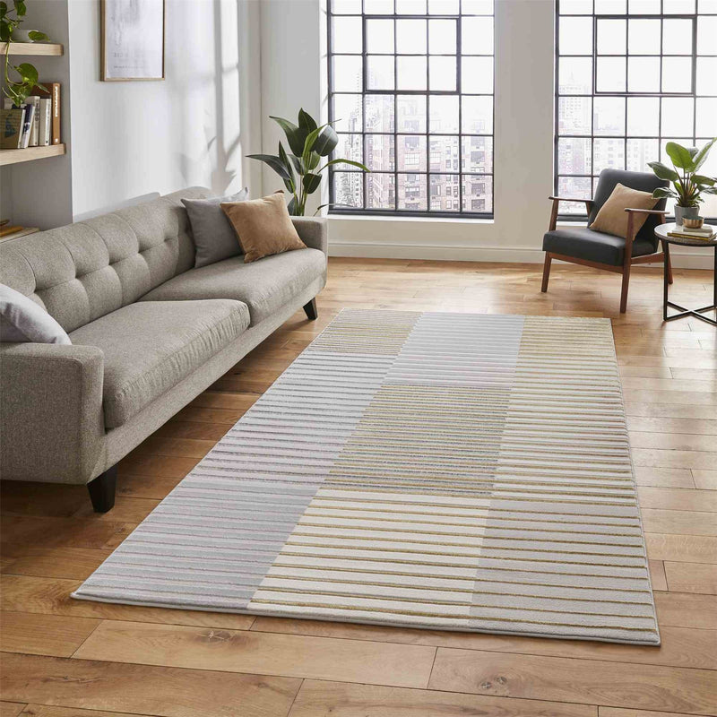 Apollo 2681 Modern Geometric Block Rugs in Grey Gold