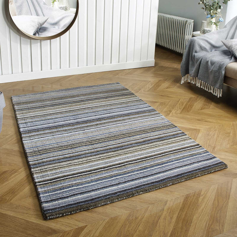 Carter Modern Stripe Wool Rugs in Grey