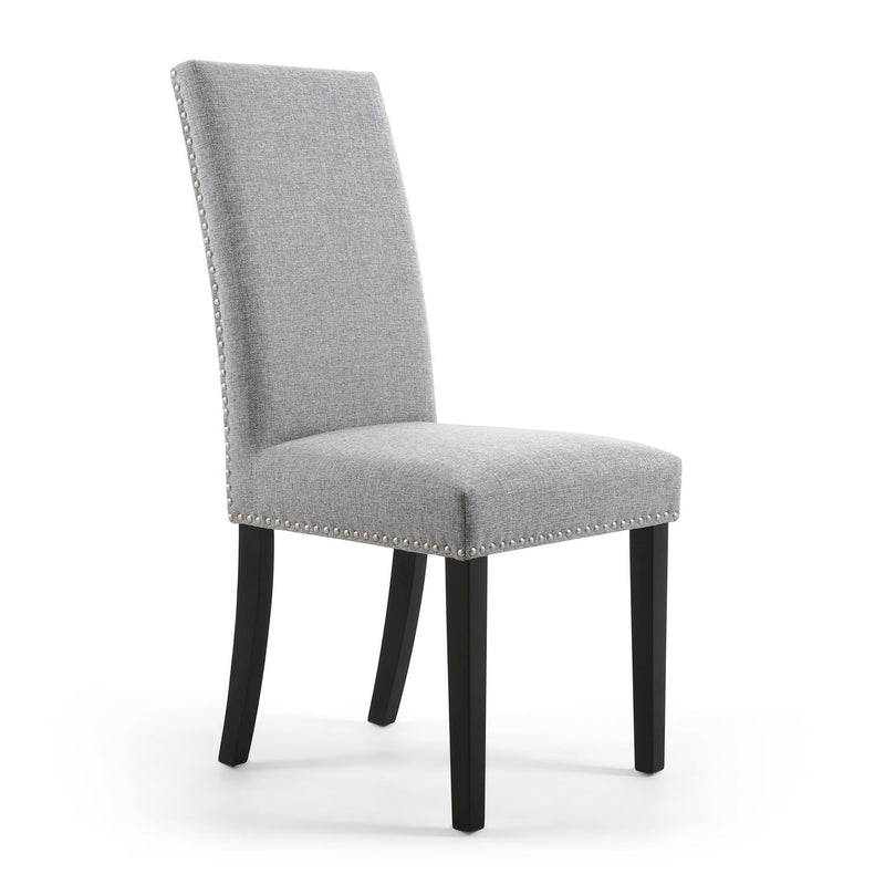 Ronda Stud Detail Linen Effect Silver Grey Dining Chair with Black Legs