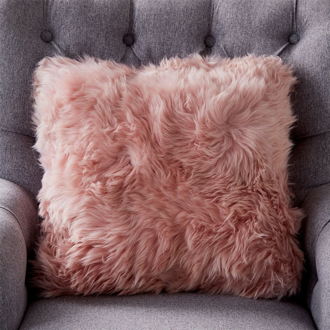 Pink mongolian fur pillow best sale