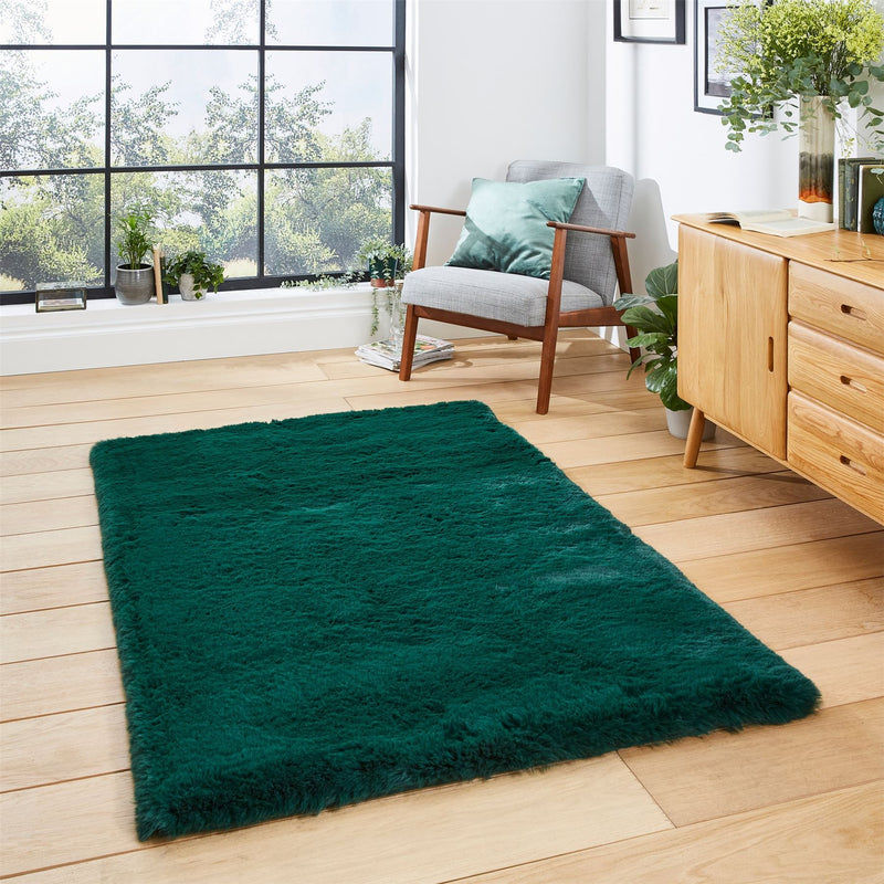 Super Teddy Modern Plain Shaggy Jewel Green Rug