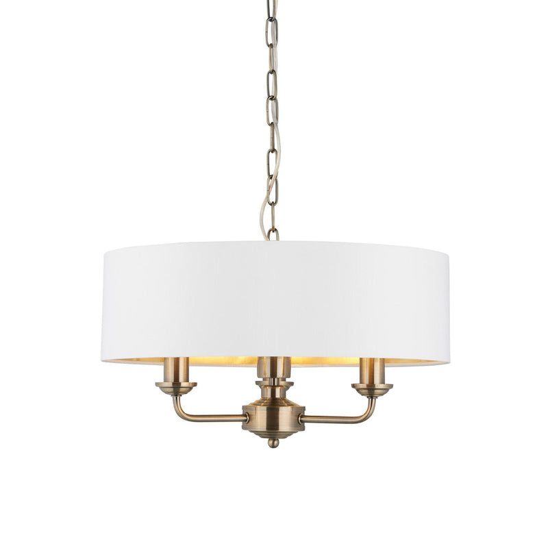 Halliday Antique Brass 3 Pendant Light with White Shade